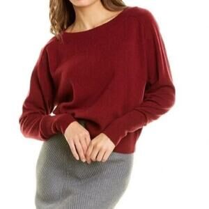 Theory Cashmere Relaxed Boat Pullover Burgundy Boxy Fit Sweater XS‎